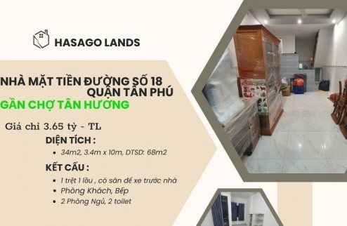 CỰC HIẾM Bán nhà Mặt Tiền gần chợ TÂN HƯƠNG 34m2, 2TẦNG, 3.65tỷ